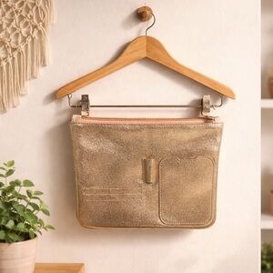 🛍️ Anthropologie Gold Glitter Leah Leather accessory Pouch